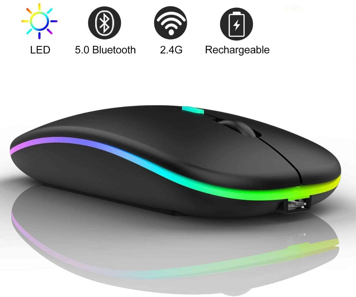 Mouse Bluetooth + Wireless USB Baibao Led 7 Colori